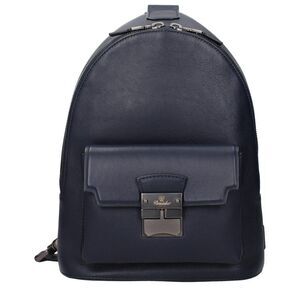 Pineider Leather Backpack Men Blue Backpacks